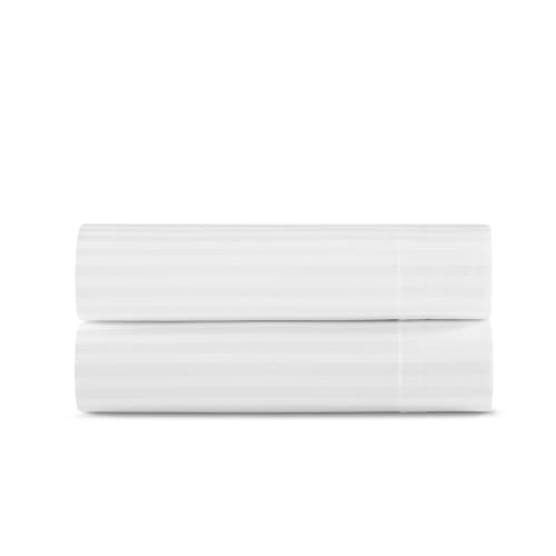Como by Villa di Lusso T300 Cotton Flat Sheet, Woven Stripe, Queen 98x119, White